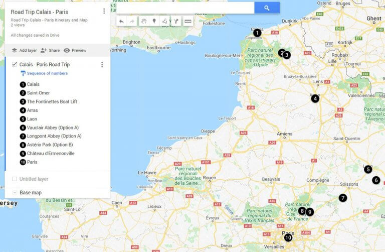 Road Trip Calais Paris Map 768x502 