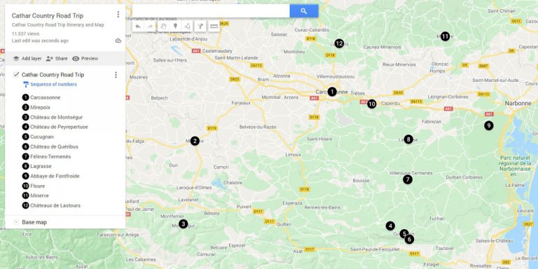Cathar Country: Map & Road Trip Itinerary in the Cathar Region of ...